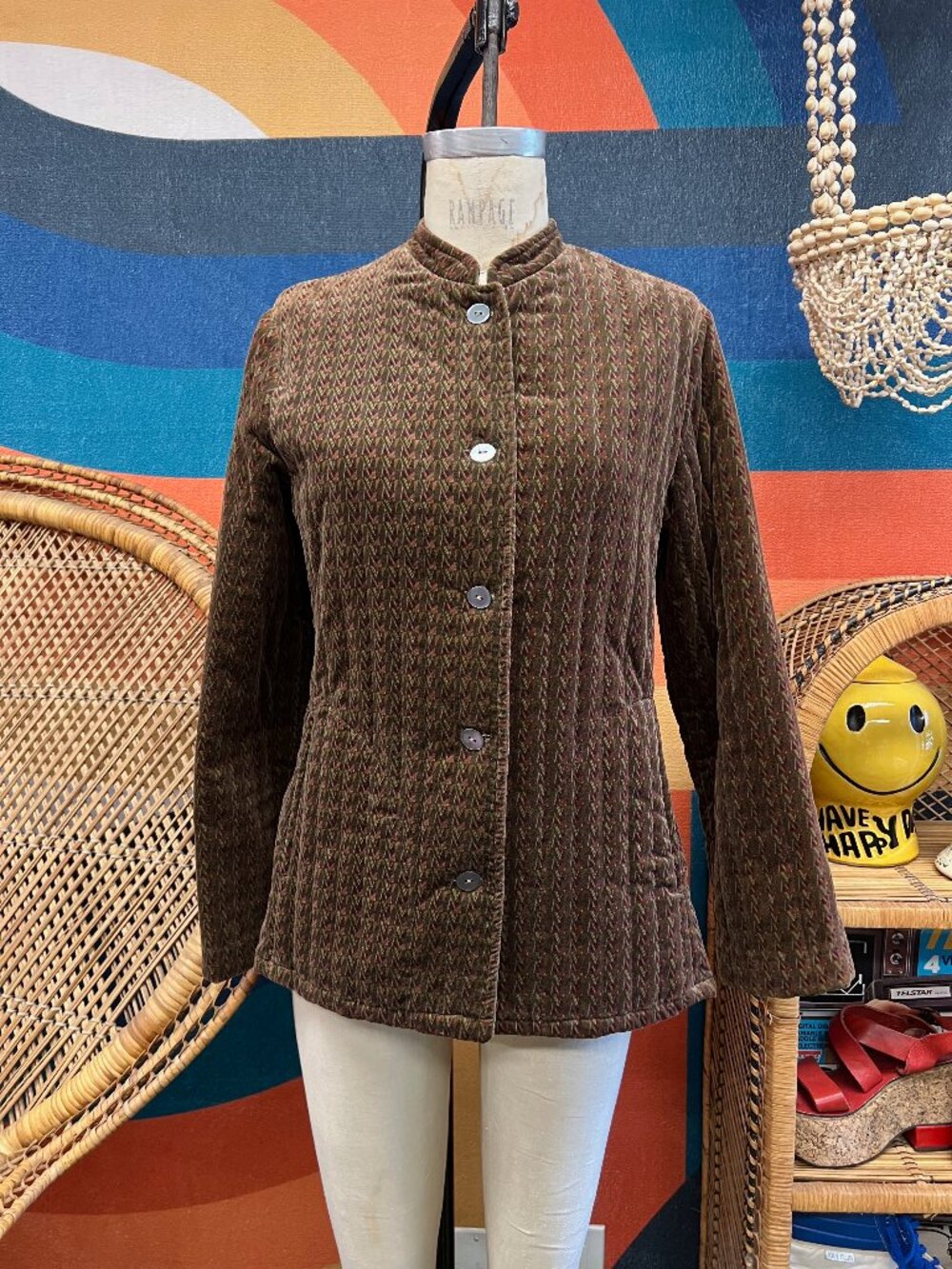 EUC Vintage 70s Campus Casuals Brown Quilted Velour Blazer Jacket Small